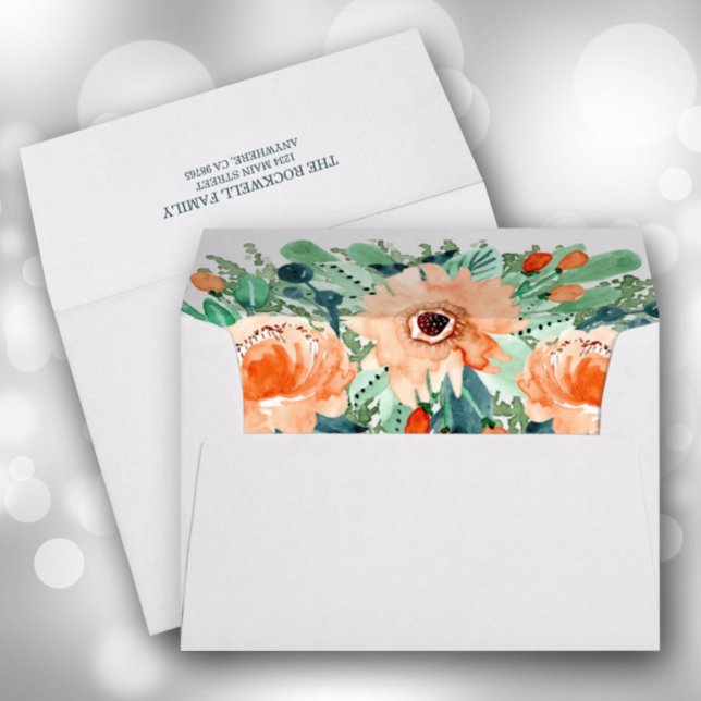 Watercolor Peach Floral Lined Envelope (Creator Uploaded)