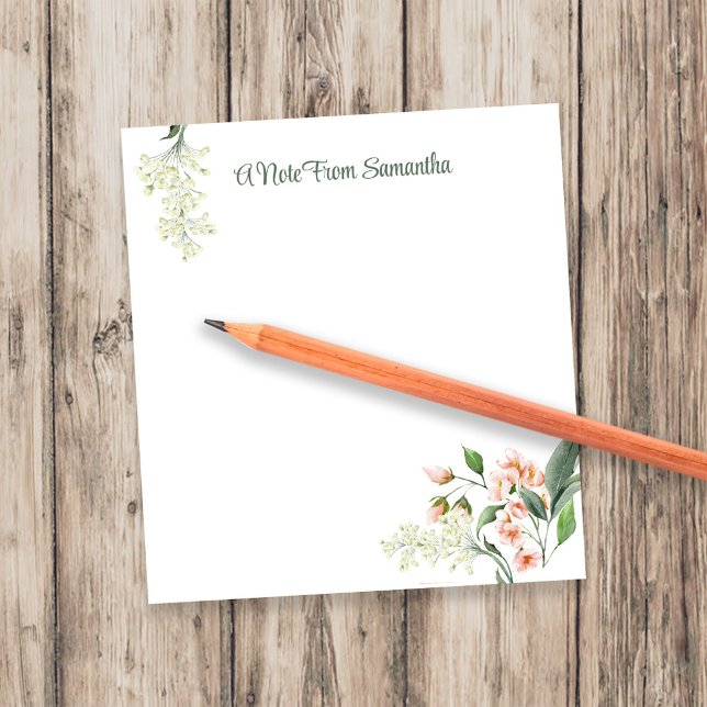 Watercolor Peach Floral Personalised Notepad (Peach and pink watercolor floral custom personalized notepad.)