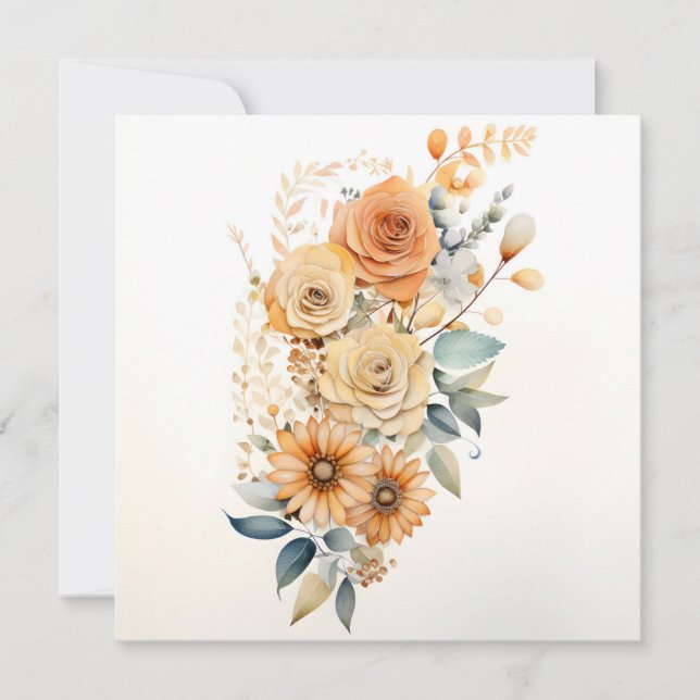 Watercolor Peach Floral Print Thank You Card (Front)