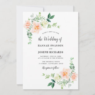 watercolor peach floral wedding invitation