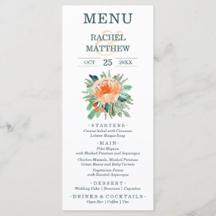 Watercolor Peach Floral Wedding Menu
