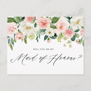 Watercolor Peach Florals Be My Maid of Honour Invitation Postcard