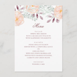 Watercolor peach flower. Botanical wedding. Floral Menu