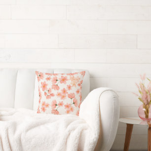 Watercolor Peach Flower Throw Pillow