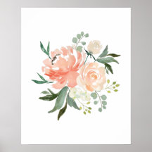 Watercolor Peach Flowers nursery print