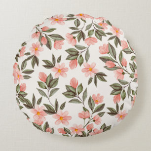 Watercolor Peach Garden Round Pillow