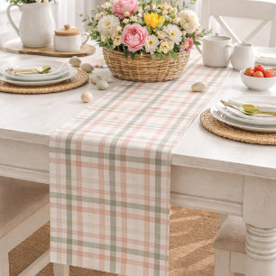Watercolor Peach Green Plaid Short Table Runner