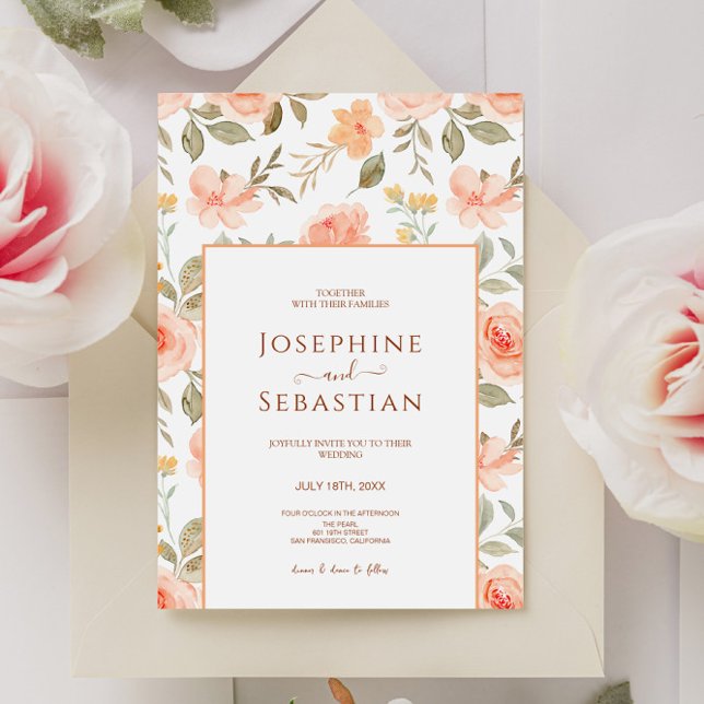 Watercolor Peach Mint Floral Garden Wedding      Invitation (Creator Uploaded)
