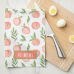 Watercolor Peach Pattern Personalised Tea Towel<br><div class="desc">This kitchen towel has an elegant watercolor peach and greenery pattern personalised with your name. You can put this design on other products,  too!</div>