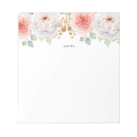 Watercolor Peach Peonies Gold Leaves