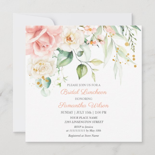 Watercolor Peach Pink Blush Flower Bridal Shower I Invitation (Front)