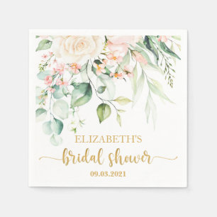 Watercolor Peach Pink Blush Flower Bridal Shower Napkin