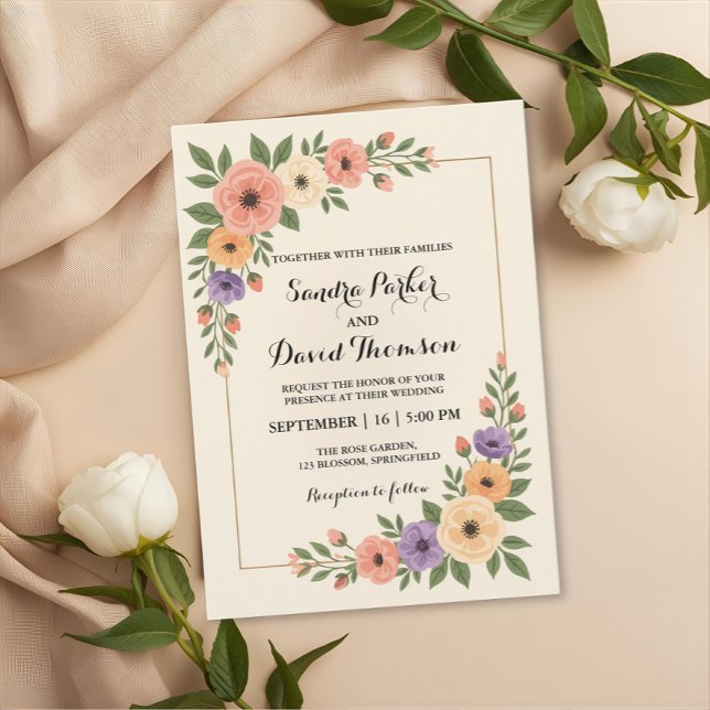 watercolor peach pink lavender romantic wedding invitation (Creator Uploaded)