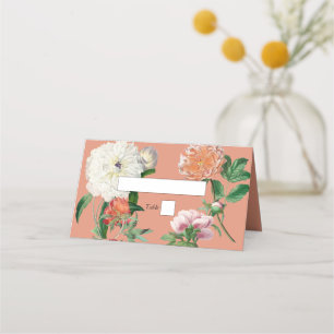 Watercolor Peach Pink Peonies Flowers Wedding Place Card