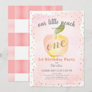 Watercolor Peach Pink x Gold Girl 1st Birthday Invitation