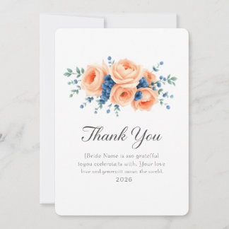 Watercolor Peach Rose and Blue Berry  Invitation