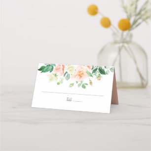 Watercolor Peach Roses and Greenery Place Cards