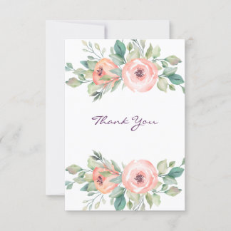 Watercolor Peach Roses Floral Thank You Card