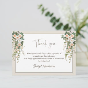 Watercolor Peach Roses Flowers Funeral Thank You Card