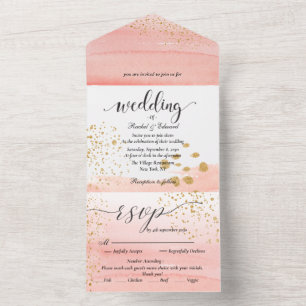 Watercolor Peach Splash All in One Wedding Invite