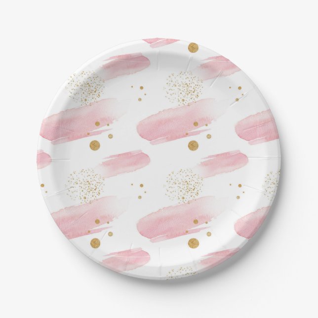 Watercolor Peach Splash Paper Plate (Front)