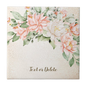 Watercolor Peach White Flowers Elegant Ceramic Tile