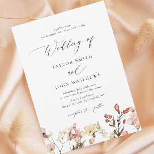 Watercolor Peach Wildflower Calligraphy Wedding Invitation