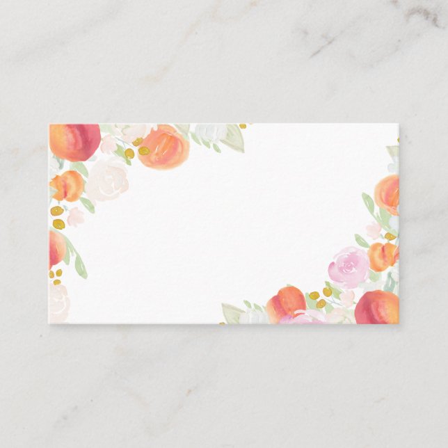 Watercolor Peaches and Flowers Flat Place Card (Front)