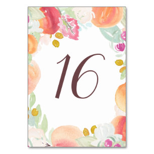 Watercolor Peaches and Flowers Table Numbers
