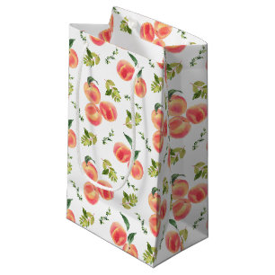 Watercolor Peaches and Greenery Botanical Pattern Small Gift Bag