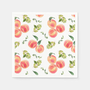 Watercolor Peaches and Greenery Summer Party Napkin