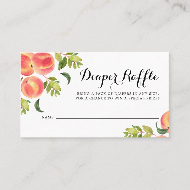 Watercolor Peaches Baby Shower Diaper Raffle Card (Front)