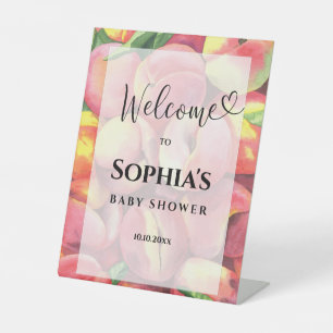 Watercolor peaches baby shower pedestal sign