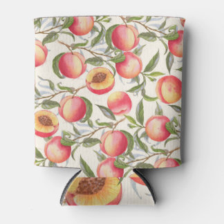Watercolor peaches, seamless floral pattern. can cooler