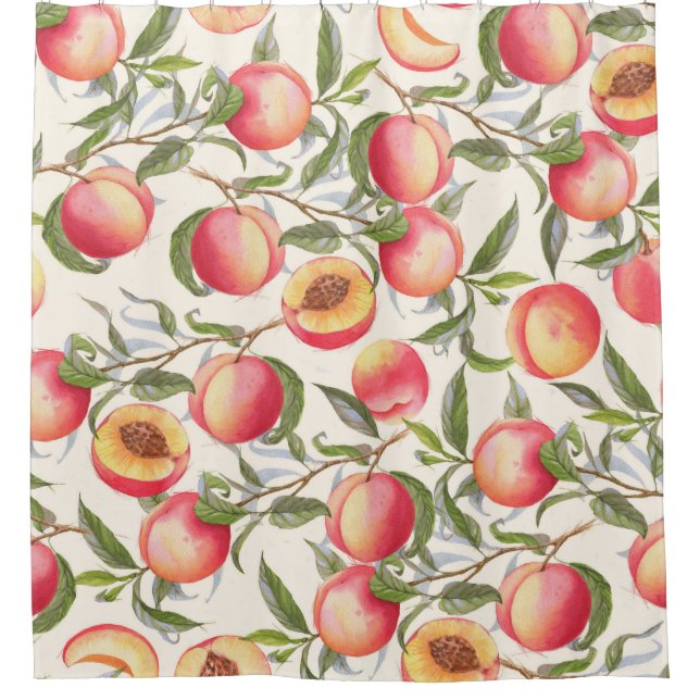 Watercolor peaches, seamless floral pattern. shower curtain (Front)