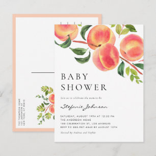 Watercolor Peaches Summer Baby Shower Invitation Postcard