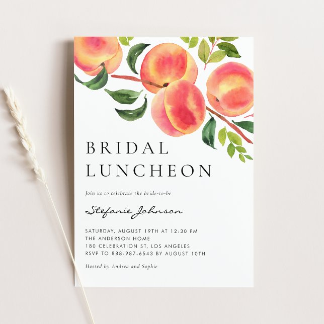 Watercolor Peaches Summer Bridal Luncheon Invitation (Creator Uploaded)