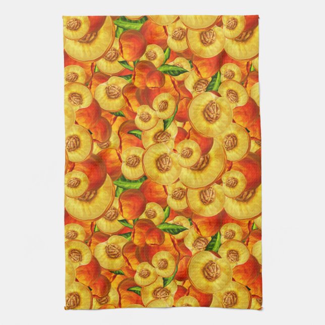 Watercolor Peaches Tea Towel (Vertical)