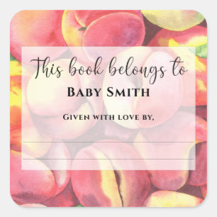 Watercolor peaches - This book belongs to Square Sticker