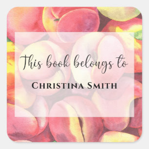 Watercolor peaches - This book belongs to Square Sticker
