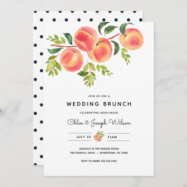 Watercolor Peaches Wedding Brunch Invitation (Front/Back)