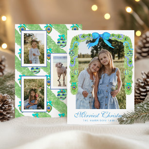 Watercolor Peacock Christmas Garland Swag Photo Holiday Card