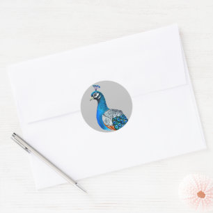 Watercolor peacock classic round sticker