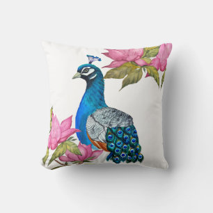 Watercolor peacock cushion