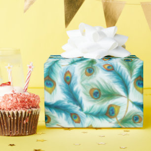 Watercolor Peacock Featers Pattern Wrapping Paper