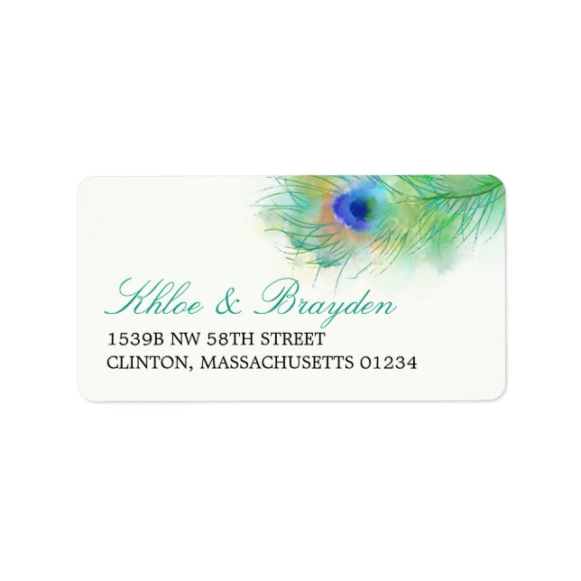 Watercolor Peacock Feather Address Label (Front)