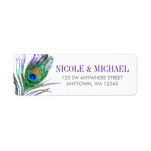 Watercolor Peacock Feather Return Address Return Address Label