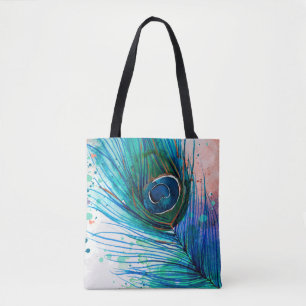 Watercolor Peacock Feather Tote Bag