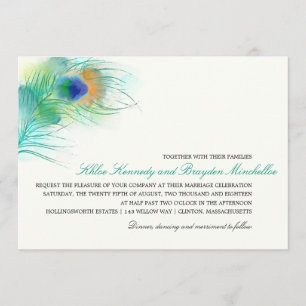 Watercolor Peacock Feather Wedding Invitation