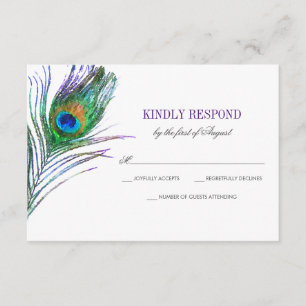 Watercolor Peacock Feather Wedding RSVP Card